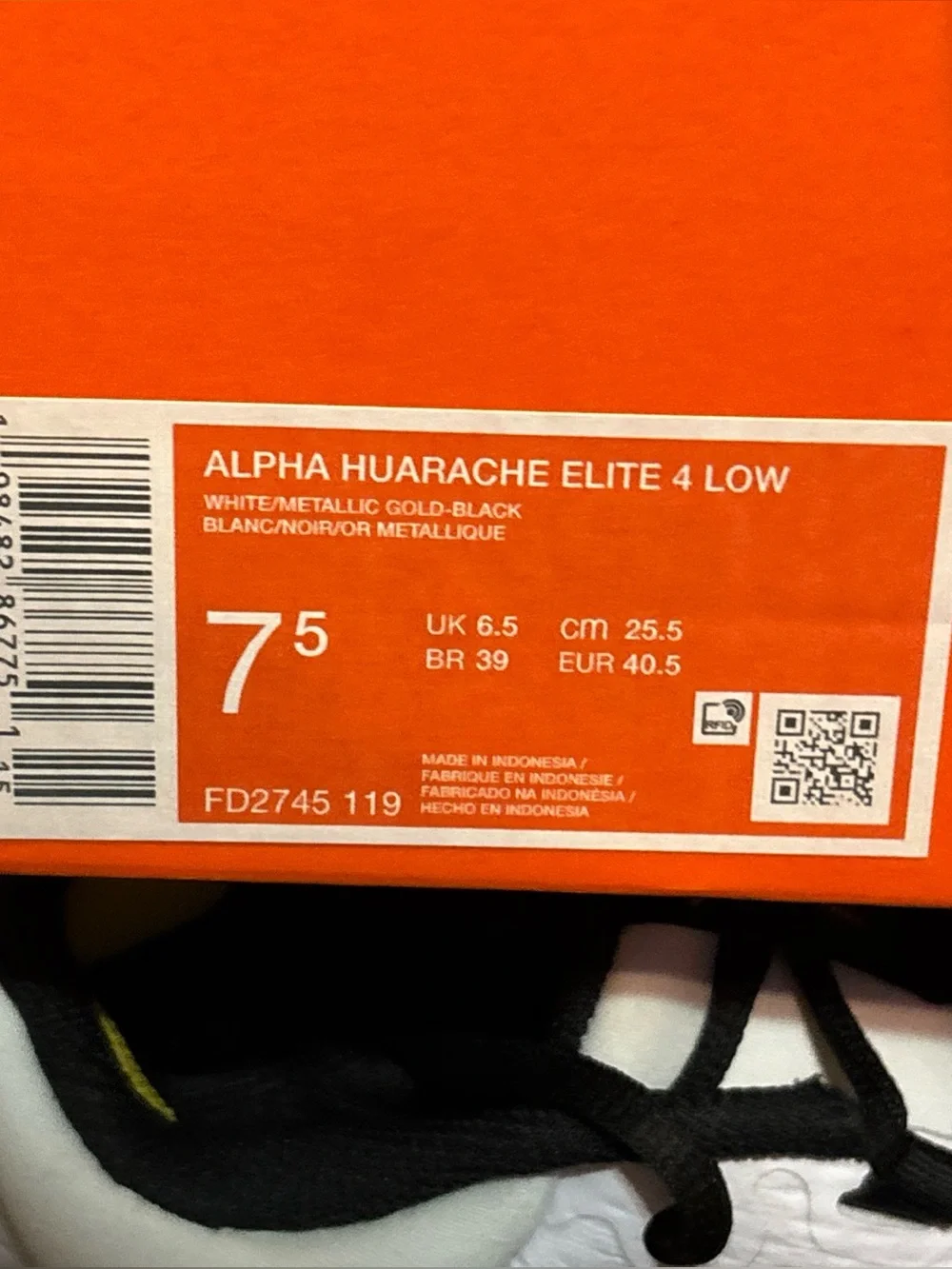 Nike Alpha Huarache Elite 4 Low White Gold FD2745-119 Baseball Cleat Sz 7.5M NWB